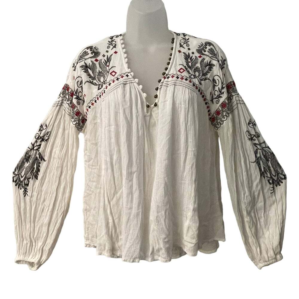 Free People Rock It Tonight Gauze Embroidered Blouse Size XS